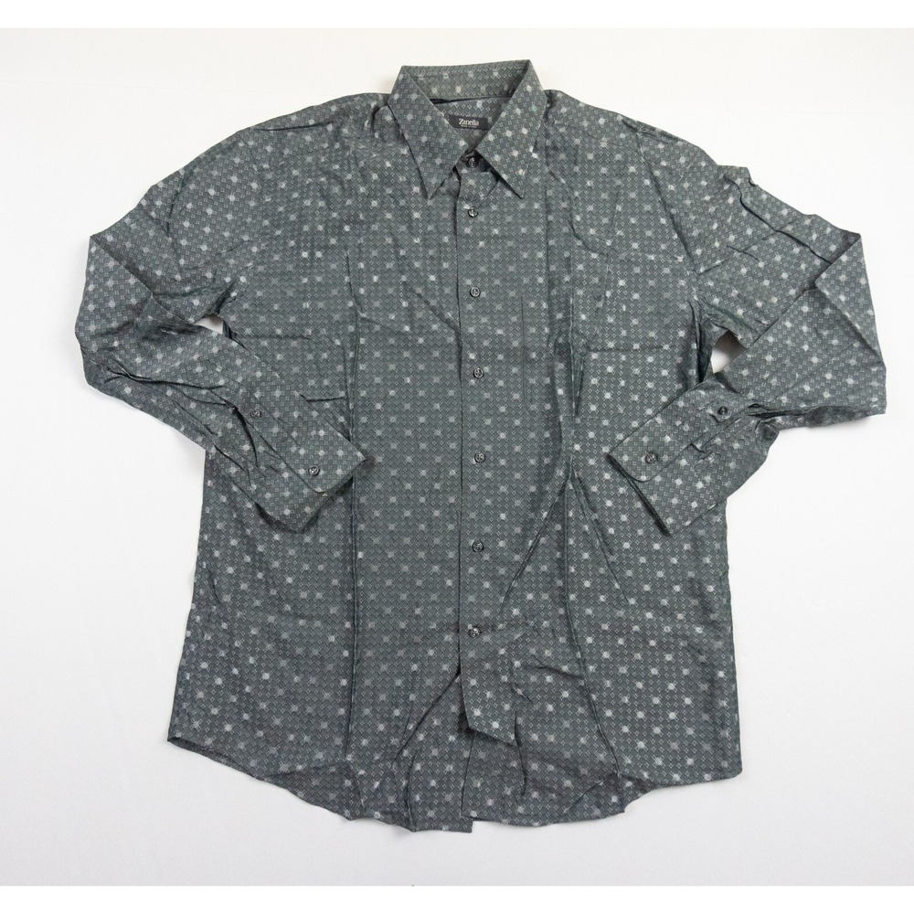 Zanella Shirt Mens XLarge Gray Button Up Long Sleeved Collared Adult Preppy